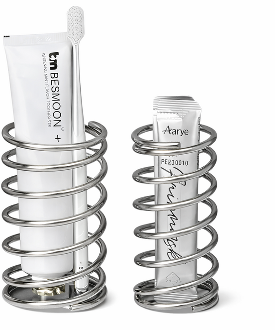 스텐 스프링 칫솔꽂이 소형 대형 세트, 1세트, 실버