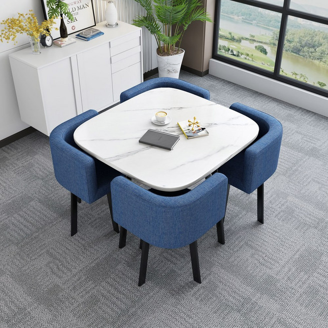 사무실 관공서 휴게실 테이블의자세트 사무실소파 회의테이블세트, 블루 스퀘어 화이트 스톤 체어