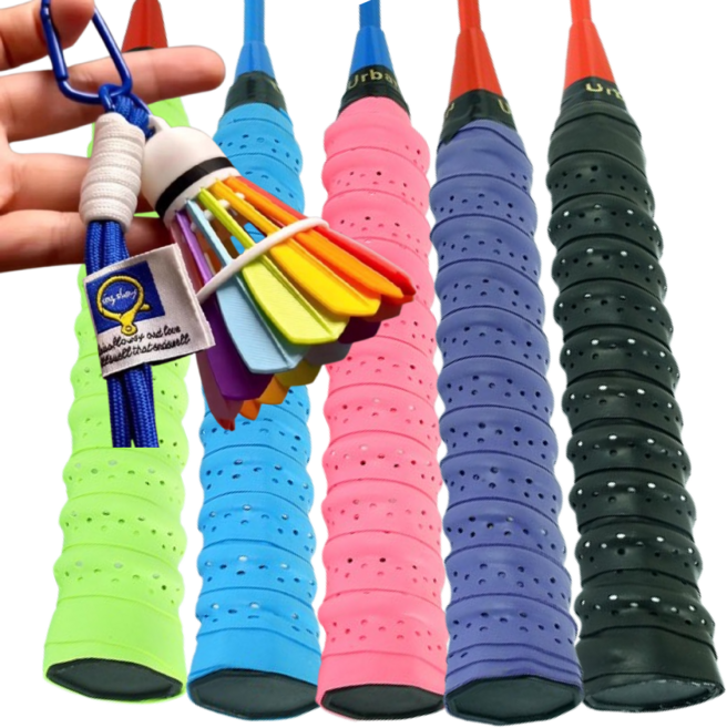 쫀득 배드민턴 라켓 그립 5개입 셔틀콕 키링 세트, 1개, 그립5개+무지개키링1,