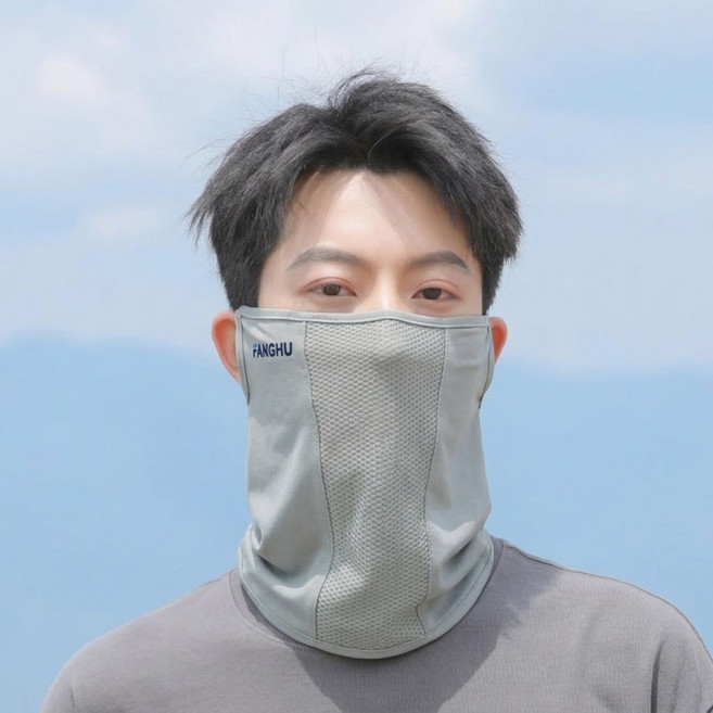 융풍 쿨핏 자외선차단 마스크 여름 스포츠 넥워머 얼굴 목가리개 통기성 메쉬 마스크, 1개, 라이트 그레이