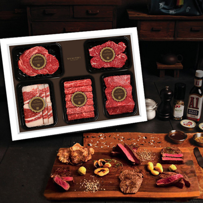 워커힐고메 숙성한우 오마카세 5선 특호 총1.1kg(꽃등심200g+채끝200g+차돌박이200g+삼각살200g+보섭살300g, 단품
