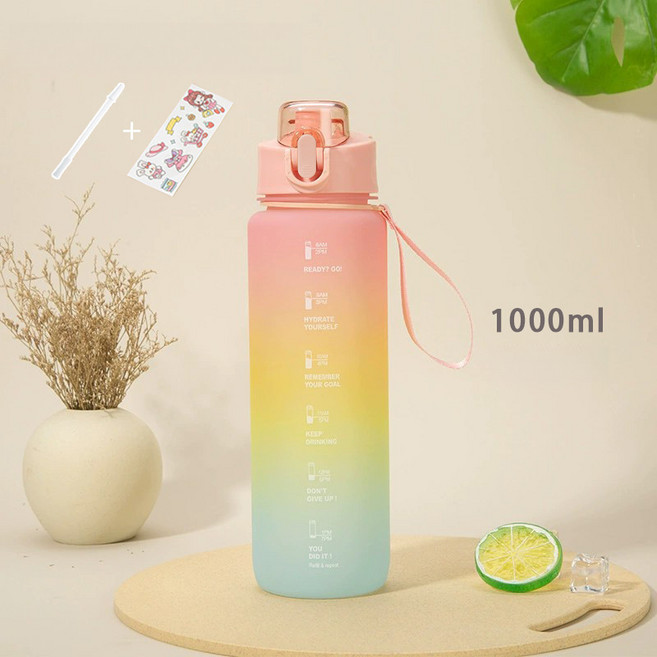 운동 물병 러닝 사이클링 휴대용 물병 야외 마라톤 압축 손잡이 포켓 자전거 물병, 1000ml, 320 핑크 그라데이션