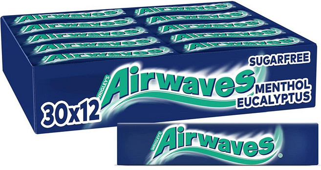 독일 에어웨이브즈 AIRWAVES Kaugummi 슈가프리 멘톨 & 유칼립투스 당의정 츄잉껌, 3개, 504g