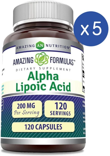 어메이징 뉴트리션 알파리포산 200mg 캡슐 Amazing Nutrition Alpha Lipoic Acid, 알약/캡슐, 5개, 120정 - 쿠팡