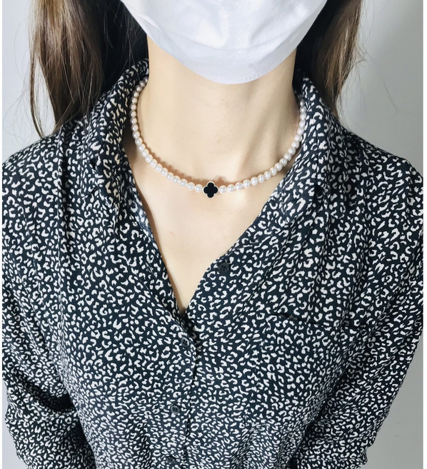 스타숑 스와로브스키 네잎클로버 진주목걸이 심플 데일리 목걸이 실버 은 생일선물