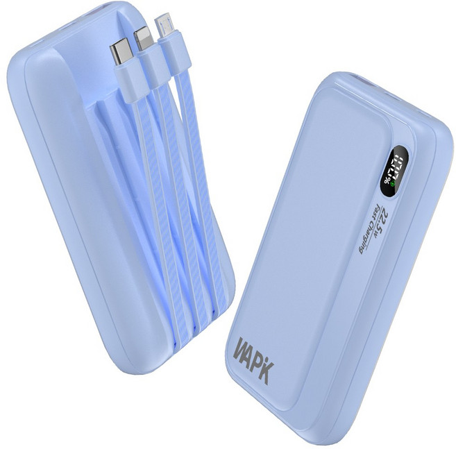 PD 22.5W QC3.0 일체형 고속충전 보조배터리 M1 10000mAh 잔량표시, 블루