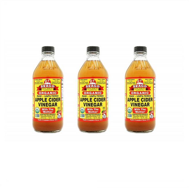 Bragg Organic Apple Cider Vinegar 브래그 유기농 애플 사이다 사과식초 16oz(473ml) 3팩, 473ml, 1세트