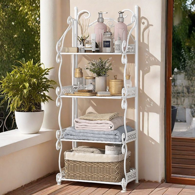 BangPang 원터치 다용도 접이식 철제선반 욕실선반 틈새선반 책장 무설치 수납선반, 4단, 화이트