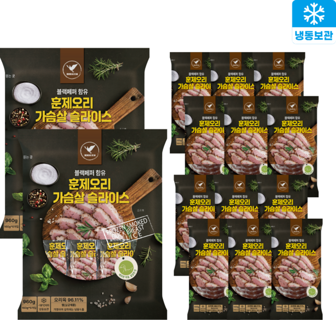 청학동 블랙페퍼 훈제오리 가슴살 슬라이스, 12개, 160g