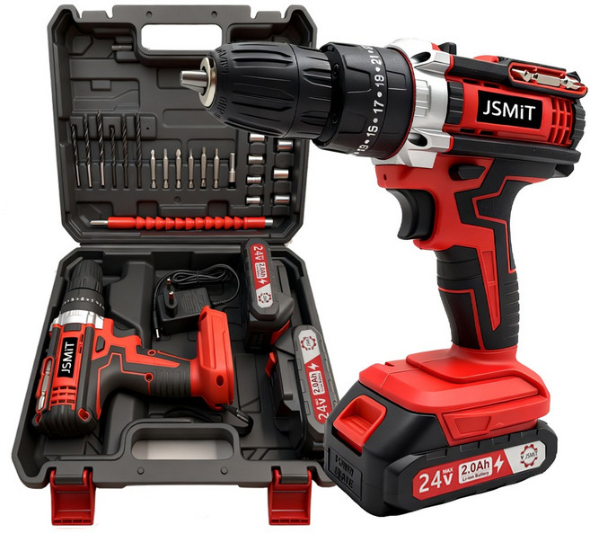 JSMiT 독일기술 24V 무선 전동 드릴 드라이버 고급형 충전 전기 드릴 고급형 베터리 배터리 공구 풀세트, 1개