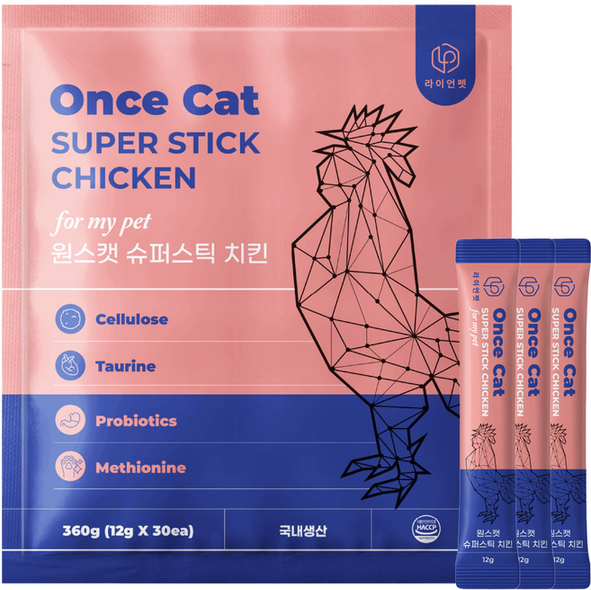 원스캣 슈퍼스틱 고양이 츄르 알러지 알레르기 헤어볼 피부 습식 파우치 간식, 30개, 12g, 닭가슴살