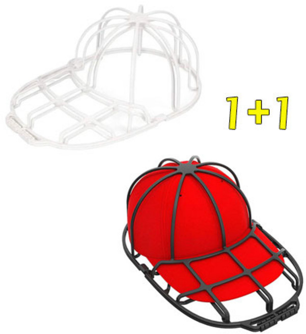 TwinsMall [1+1] 업그레이드 모자전용 세탁망 보관망 캡모자 볼캡 스냅백 세탁틀, 화이트, 블랙