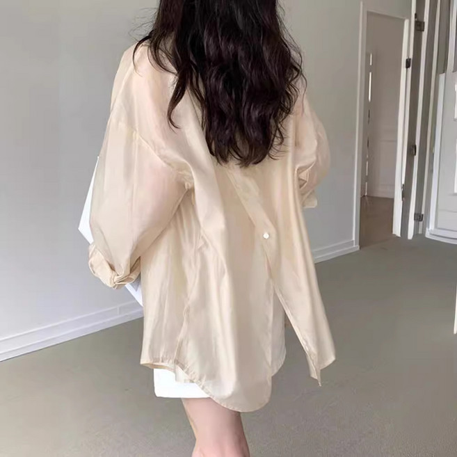 오버핏 시스루 셔츠 오간자 자켓 롱 블라우스 거즈남방