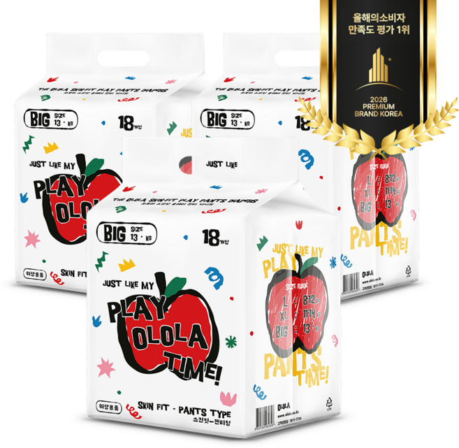 오로라 스킨핏플레이 팬티기저귀 빅형(BIG) 18매x3팩, 54매