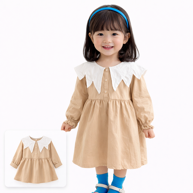 여아 원피스 공주 봄 가을 유아 드레스 생일 선물 화이트 디테일 원피스 긴소매