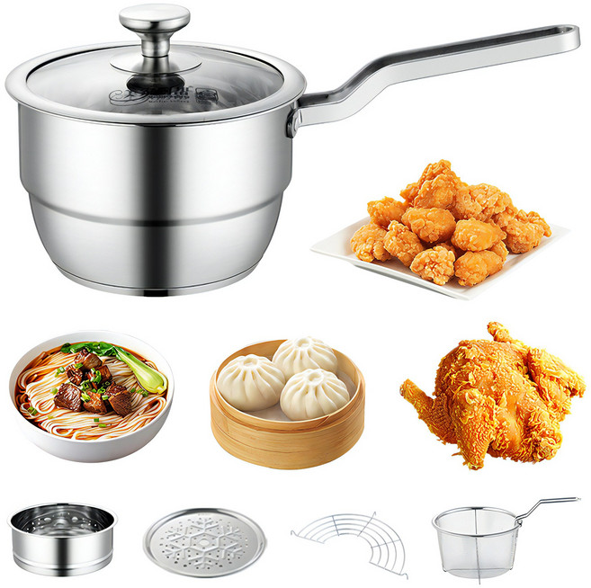 RUN Home 가정용 스텐 튀김기 가스 인덕션 겸용 멀티쿠커 캠핑 튀김 기름 가마솥 휴대용 세트, 스틸 손잡이 5in1 * 20cm * 1개, 20cm, 1개