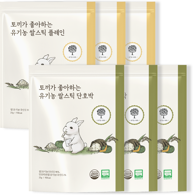 [앨리스] 토끼가 좋아하는 유기농 쌀스틱, 6개, 25g, 단호박 3개, 플레인 3개
