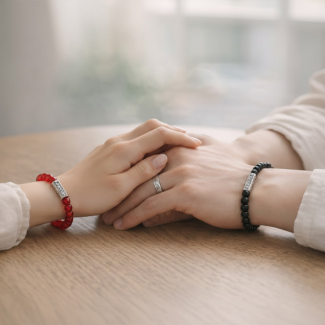 티큐 소원성취 행운 건강 수호 액막이 육자진언 커플 팔찌 2종세트 A1694S