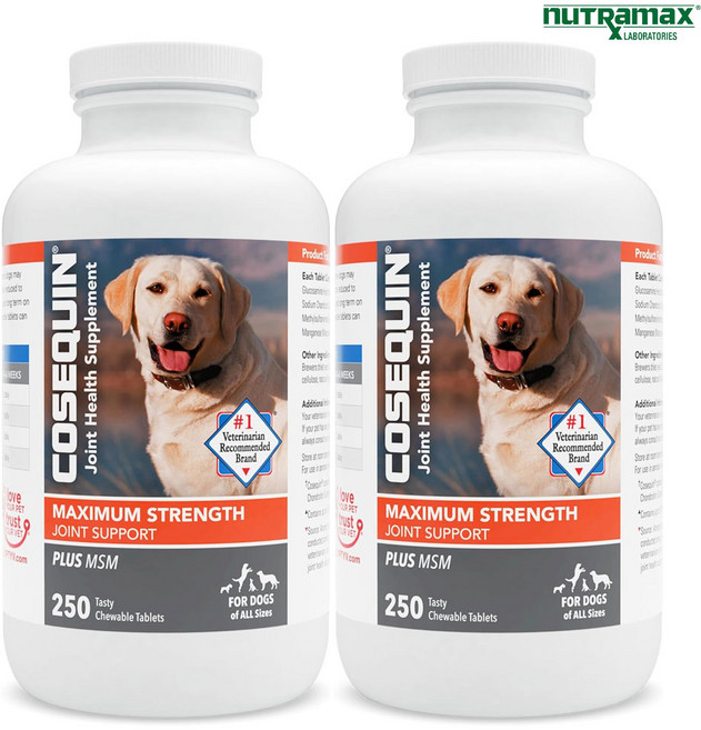 뉴트라맥스 코세퀸 조인트 헬스 MSM 포 도그 250 츄어블 타블렛 2개 강아지 반려견, 기본