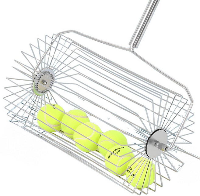 테니스 공 수거기 리바운드 연습 볼피커 도구 줍기 기구, 1개, 실버