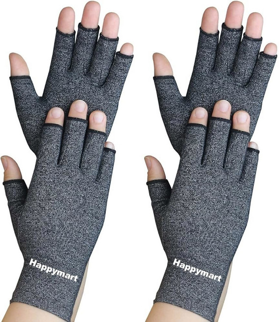 해피스마트 2쌍 관절염 장갑 류마티스용 손 압박 손목 터널 관절 지지 여성 남성용 손가락 없는 장갑 (블랙 미디엄), Large (Pack of 4), Pure Black+purple