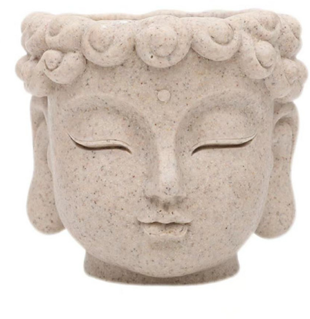 MUBONA 부처님 머리 화분 다육 식물 조각 사무실 책상 장식 용기, 1개