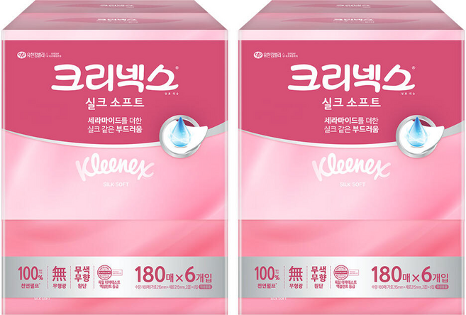 크리넥스 실크 소프트 천연펄프 미용티슈, 180매, 2개