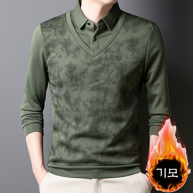 중년 남성 니트 스웨터 가을 겨울 도톰 니트 긴팔티 캐주얼 기모 풀오버 상의 루즈핏 남자 페이크 니트 스웨터 WXY