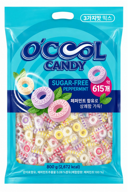 오쿨 페퍼민트 캔디 3가지맛 대용량 사탕(약615개), 1개, 800g