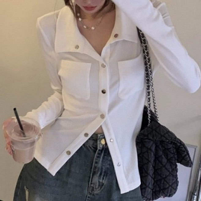 아이엠몽 여성용 베리노 포켓 빅카라 니트 가디건