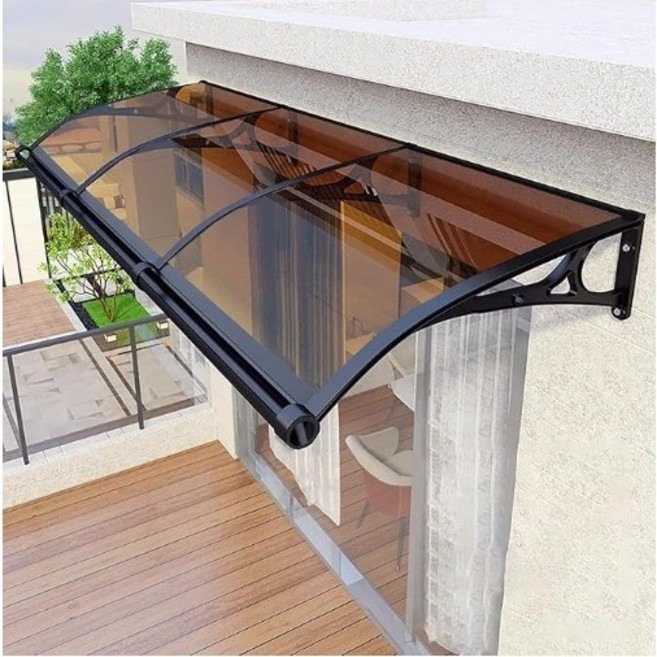 600x2000 렉산시공 빌라 발코니차양 캐노피 DIY 테라스 창문 렉산 처마 비가림 현관 주택 차양 비가리개, 1개, 블랙 프레임 + 브라운 패널