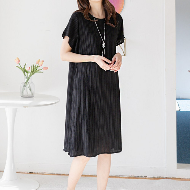 엘라운지 인견 찰랑 플리츠 원피스