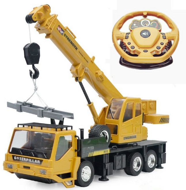 超大遙控吊車電動玩具車 充電男孩汽車模型吊機工程車, 1個, 八通遙控吊車【方向盤版】3套電池【玩耍約90-120分鐘】