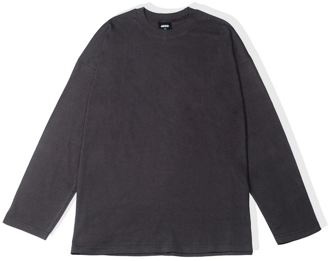포에드 오버핏 레이어드 롱 슬리브 티셔츠 - 차콜 긴팔 티셔츠