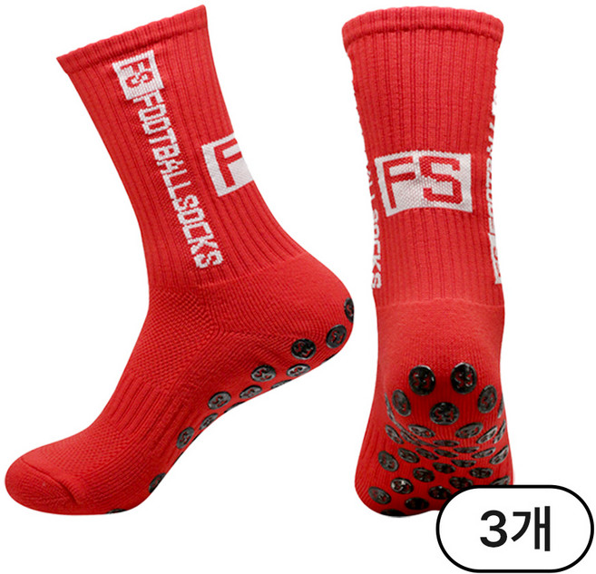 논슬립 미끄럼방지 러닝 스포츠 풋살 축구 양말 부상방지 남성용, 3개, 레드