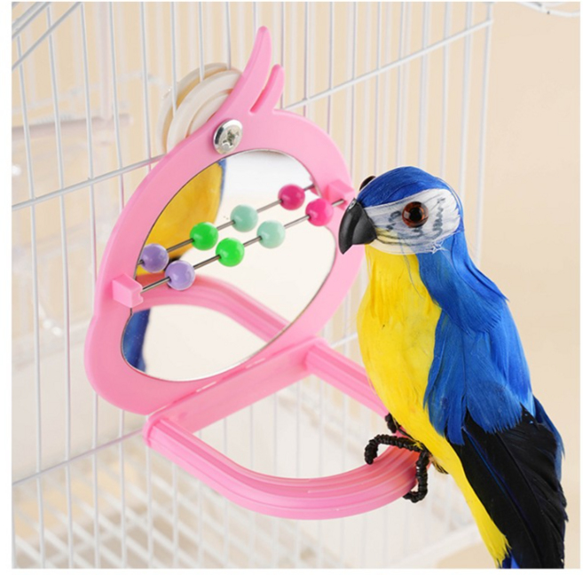 키밍 앵무새 방울 거울 장난감, 핑크, 1개