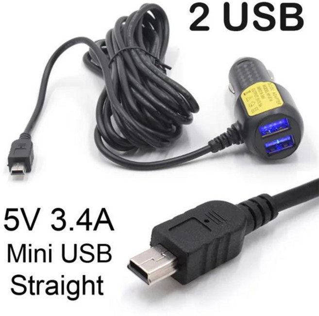 차량용 자동차 후방 카메라 DVR 충전 케이블 대시 캠 충전기 미니 USB 마이크로 C타입 11.5ft 전원 코드 공급 장치 GPS용 12-24V, 03 Mini Straight 2 USB, 03 Mini Straight 2 USB