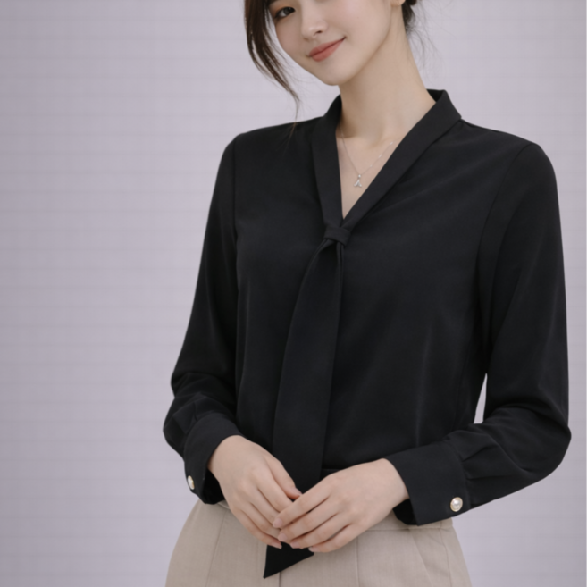 아르올 봄 여성 타이 블라우스 긴팔 하객룩 오피스룩