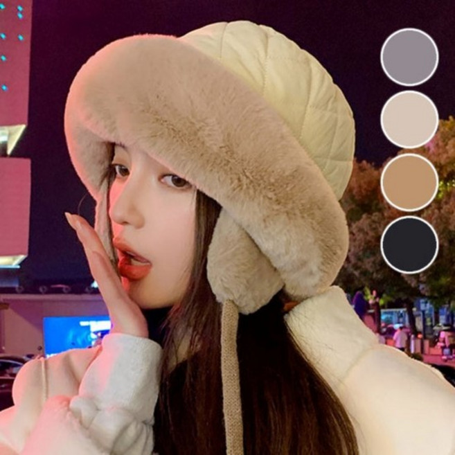 여성모자 겨울 따뜻한 여성 몽골 패딩 퍼 귀달이 버킷햇 모자 패딩벙거지