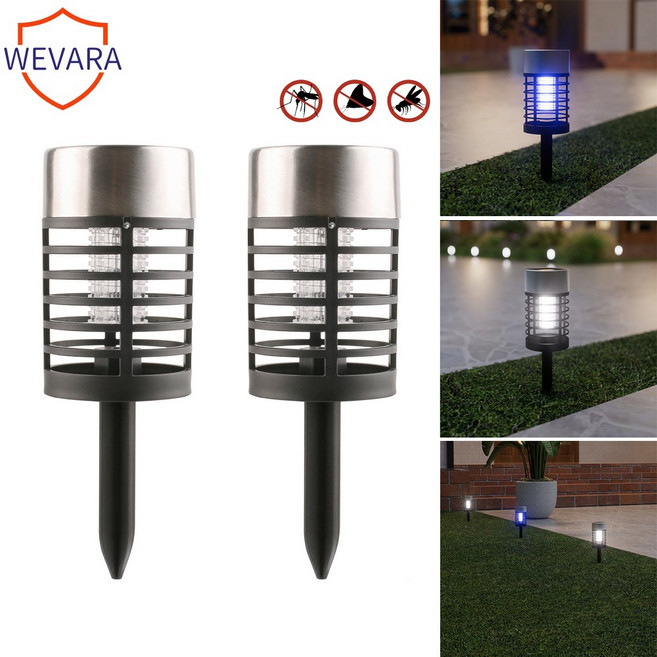 Wevara 실외용 태양열 블루라이트 포충기 무선 휴대용 땅 삽입형 설치, 1+1