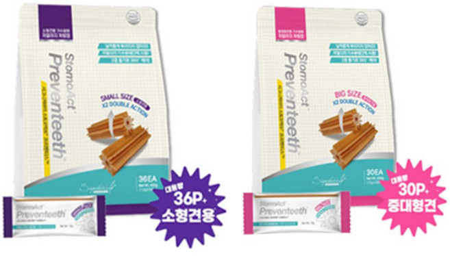 [신제품출시 +3추가증정] 스토모액트 프리벤티스 처석제거 덴탈껌 대용량 대포장 ( 소형견용 - 36개입 / 중 대형견용 - 30개입 ), 1개