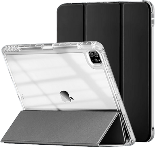 모할랩 아이패드 아크릴 하드 클리어 애플펜슬 수납홀더 케이스 + 다꾸 스티커, 01 블랙