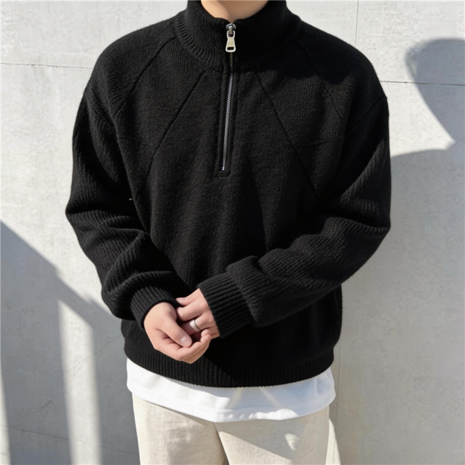 가을 겨울 남성 루즈핏 하프집업 스탠드칼라 니트 스웨터
