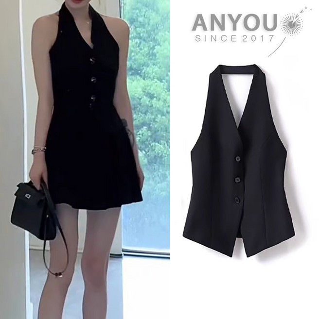 ANYOU 여성 홀터넥 정장 베스트 여름 데일리 조끼 외출 가능