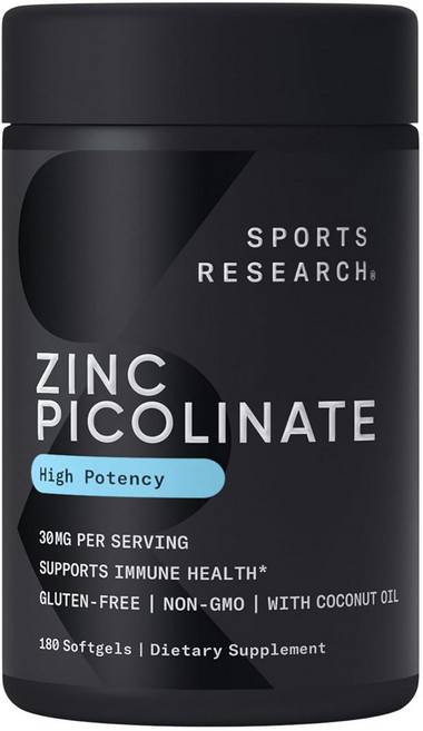 SPORTS RESEARCH 吡啶甲酸鋅軟膠囊 30mg, 1罐, 180顆