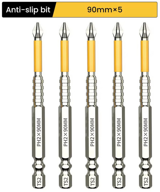 미끄럼 방지 충격 배치 헤드 강한 자기 크로스 고 토크 경도 나사 25/50/65/70/90mm 방수 Ph2 스크루 드라, 05 5pcs 90mm