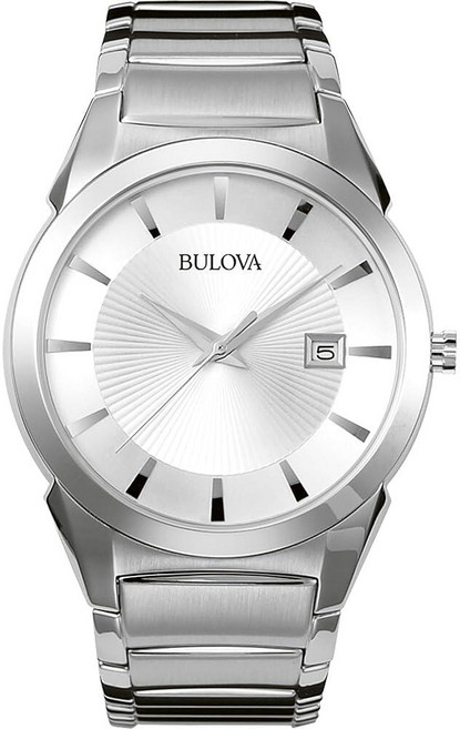 Bulova 클래식 쿼츠 남성용 손목시계 실버 스테인리스 스틸 (96B015)
