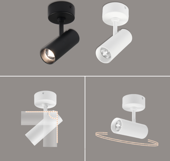 LED 샤인 COB 스포트 직부 조명 핀조명 스팟조명 원통 직부등 20W 각도조절 실린더 스포트라이트, 블랙+전구색