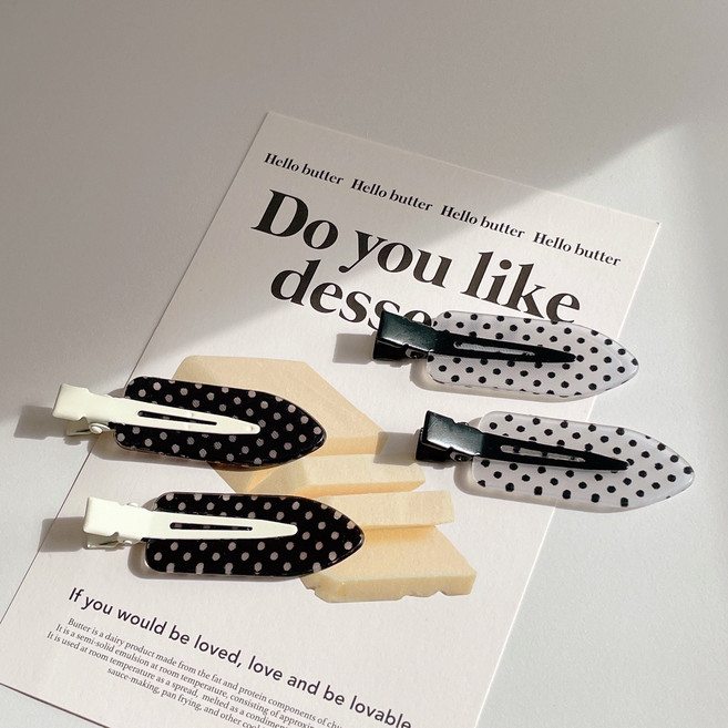 플랫 땡땡이 메이크업 헤어클립 헤어스타일링 납작 집게핀 헤어핀