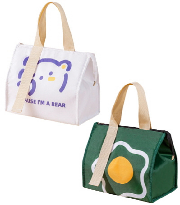 1+1 보냉가방 보온 도시락 가방 미니 보냉백 4color, 화이트, 그린